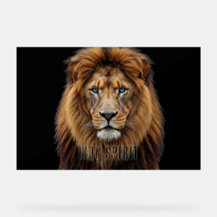 Panneau En Acrylique Visage de lion majestueux aux yeux bleus   Faune A