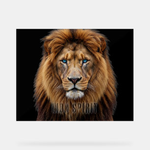 Panneau En Acrylique Visage de lion majestueux aux yeux bleus Faune A