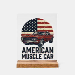 Panneau En Acrylique Voiture Musclée Américaine Vintage Flag Chemise De