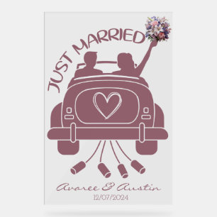 Panneau En Acrylique Voiture Vintage Bouquet Marié