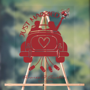 Panneau En Acrylique Voiture Vintage Bouquet Marié