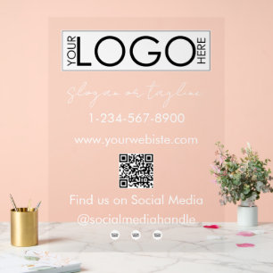 Panneau En Acrylique Votre entreprise Logo Magasin QR Code Social Media