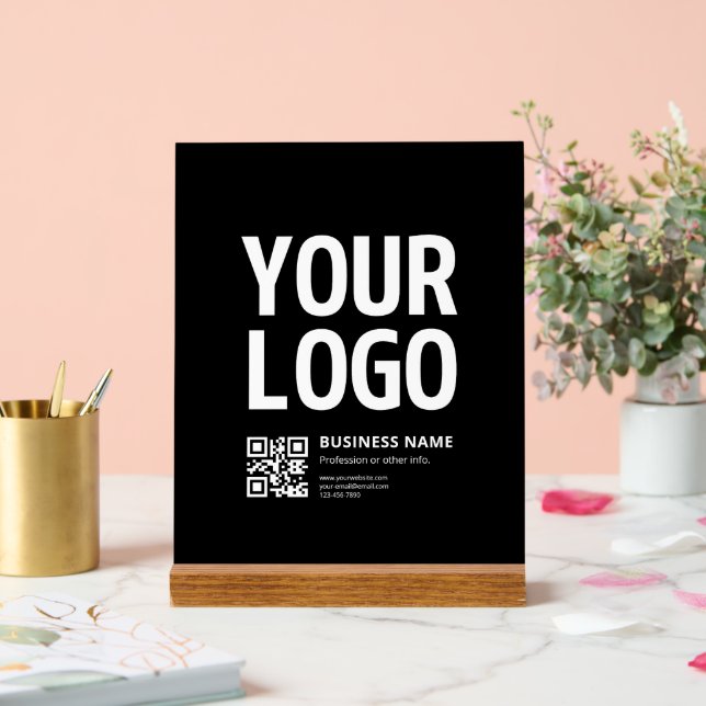 Panneau En Acrylique Votre logo avec QR code et texte modifiables (Mariage)