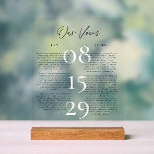 Panneau En Acrylique Vows Mariage acrylique Keepsaké Afficher cadeau d'