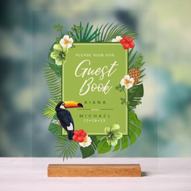 Panneau En Acrylique Voyant d'aquarelle Tropical Livre d'or Green ID577 (Neutre)