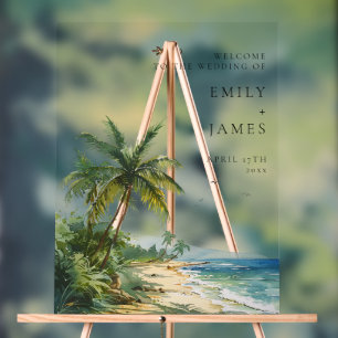 Panneau En Acrylique Watercolor Tropical Beach Wedding Welcome