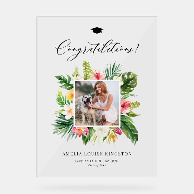Panneau En Acrylique Watercolor Tropical Frame Photo Graduation Party (Recto)