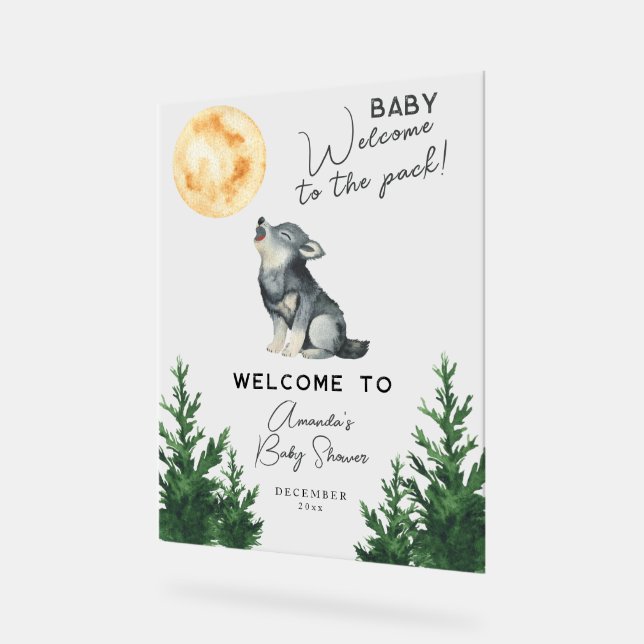 Panneau En Acrylique Watercolor Wolf Baby shower Welcome (Angle)