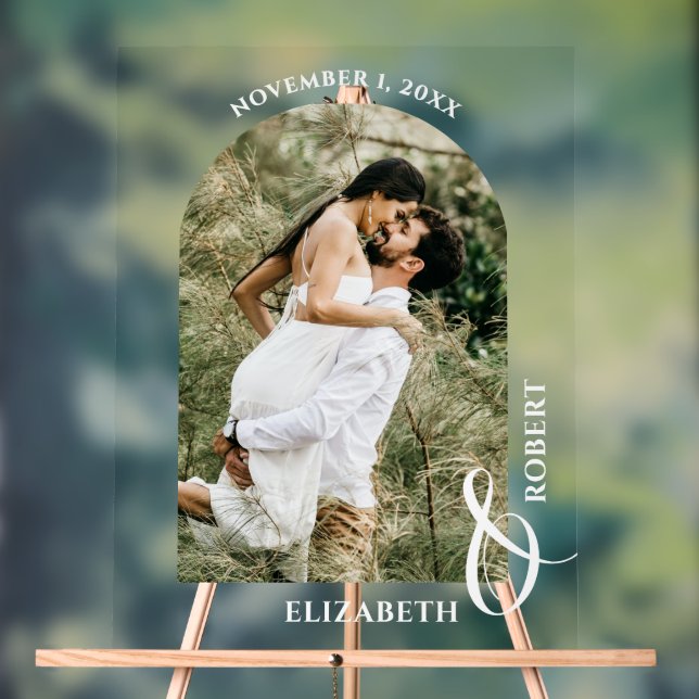 Panneau En Acrylique Wedding Arched Photo Welcome Sign (Neutre)