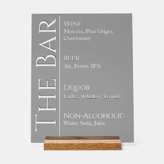 Panneau En Acrylique Wedding Bar Sign - Custom Acrylic Drink Display