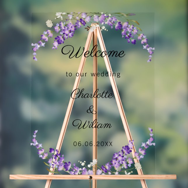 Panneau En Acrylique Wedding lavender watercolored welcome (Neutre)