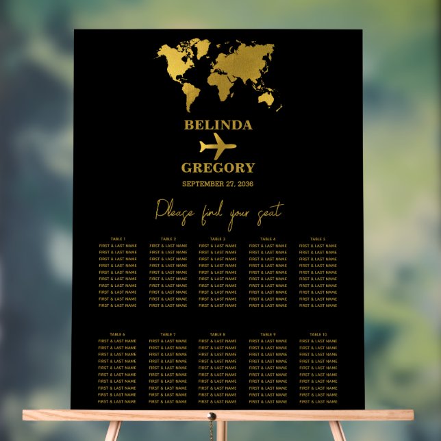 Panneau En Acrylique Wedding Passport Black Gold Seating Chart (Neutre)