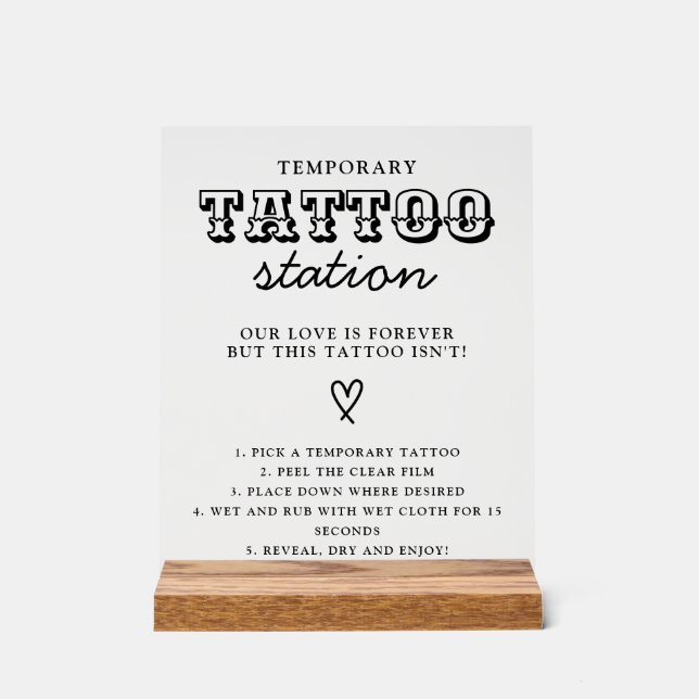 Panneau En Acrylique Wedding Temporary Tattoo Station Bar Instruction  (Recto)