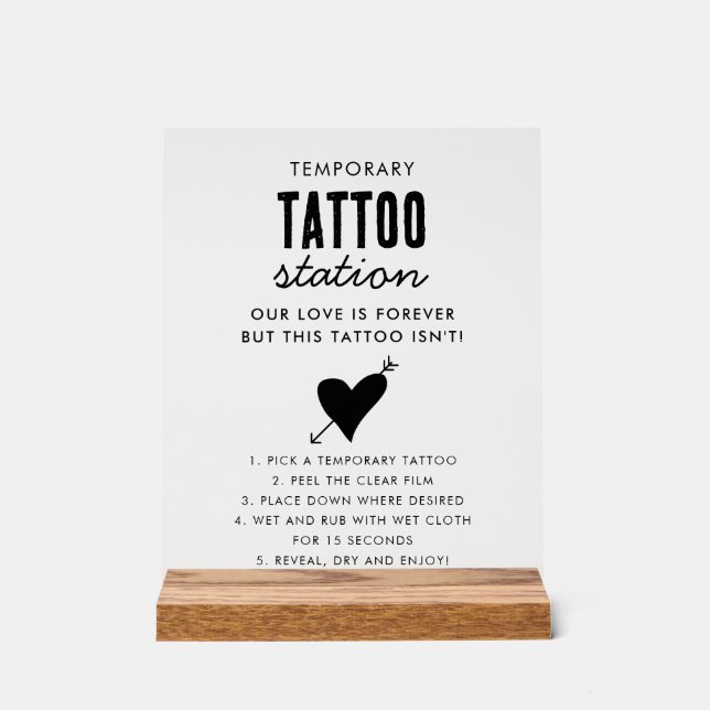 Panneau En Acrylique Wedding Temporary Tattoo Station Bar Instruction  (Recto)