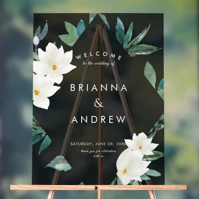 Panneau En Acrylique "Welcome" Elégante Plante Mariage (Neutre)