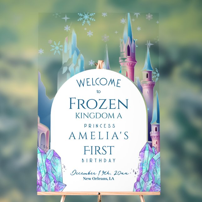 Panneau En Acrylique Welcome Frozen Kingdom 1st Birthday Cartoon Castle (Neutre)