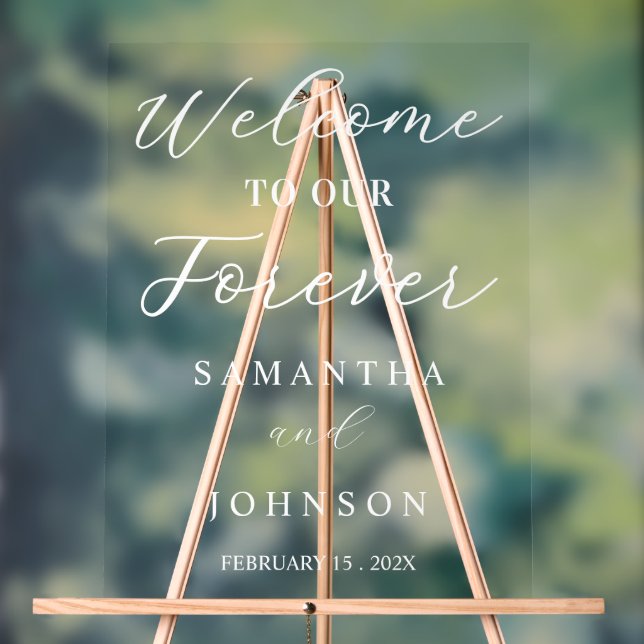 Panneau En Acrylique Welcome to Our Forever Script Wedding Welcome (Neutre)