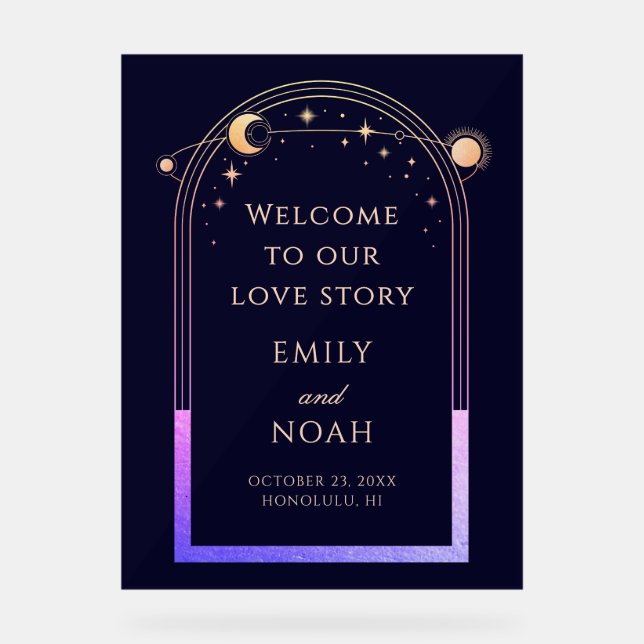 Panneau En Acrylique Welcome To Our Love Story Blue Celestial Wedding (Recto)