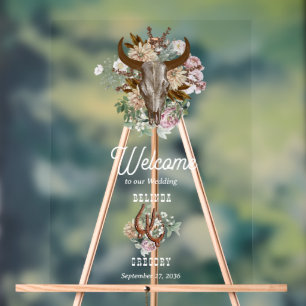 Panneau En Acrylique Western Country Cowboy Boho Cow Mariage crâne