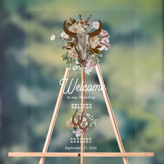 Panneau En Acrylique Western Country Cowboy Boho Cow Mariage crâne (Neutre)