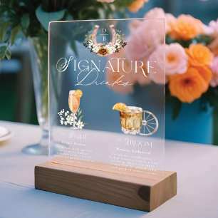 Panneau En Acrylique Western Watercolor Bride & Groom Signature Boisson