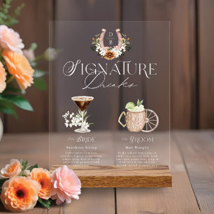 Panneau En Acrylique Western Watercolor Bride & Groom Signature Boisson