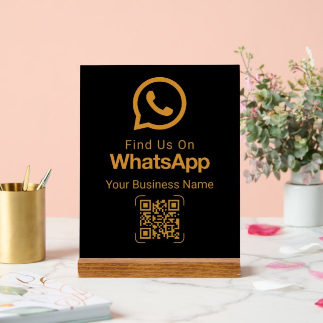 Panneau En Acrylique WhatsApp QR Code Business Contact Black Gold (Mariage)