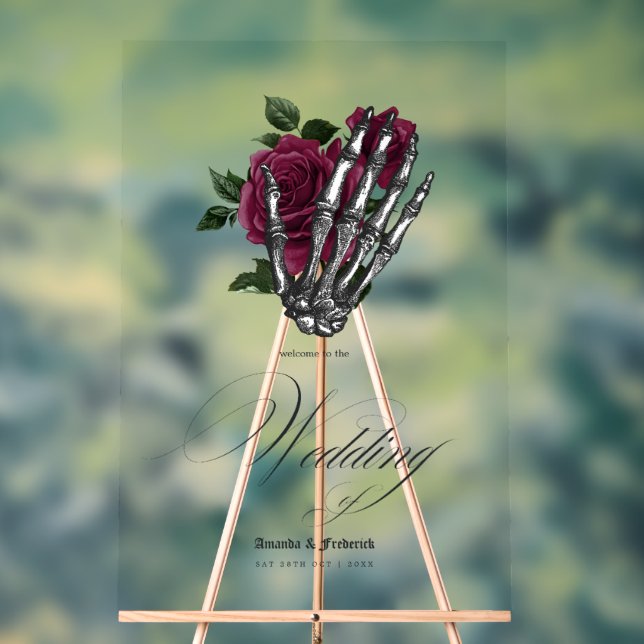 Panneau En Acrylique Whimsical Bourgogne Floral Gothique Mariage Élégan (Neutre)