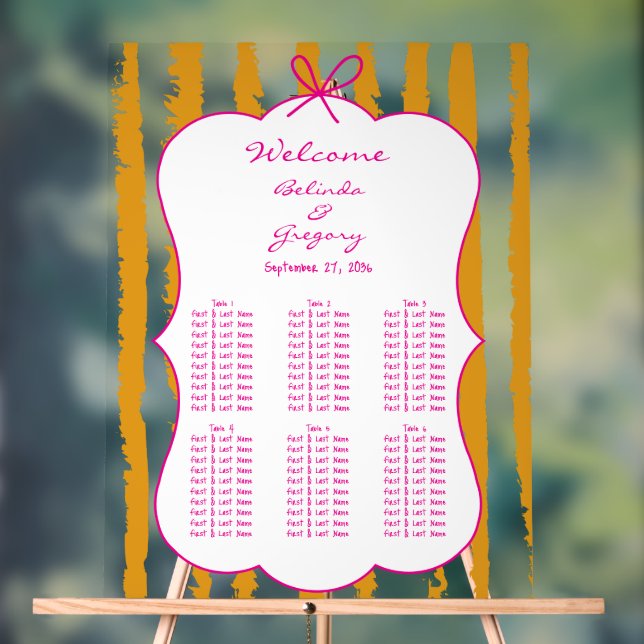 Panneau En Acrylique Whimsical Stripe Handwritten Wedding Seating Chart (Neutre)