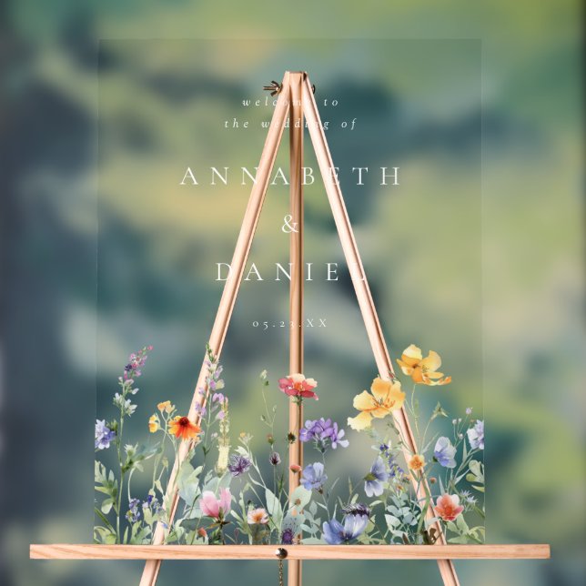 Panneau En Acrylique Whimsical Wildflower Wedding Welcome (Neutre)
