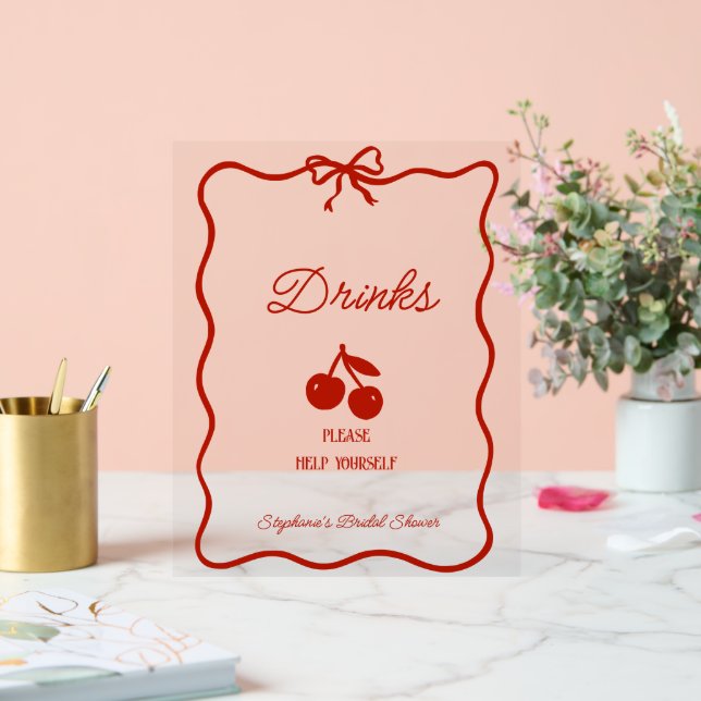 Panneau En Acrylique Whimsy Red She's the Cherry on Top Bridal Shower (Mariage)