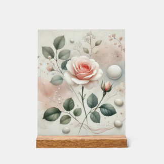 Panneau En Acrylique Whisper d'un Rose - Une élégance d'aquarelle rêvée