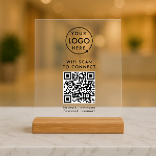 Panneau En Acrylique Wi-Fi de code QR Analyse du logo de l'entreprise