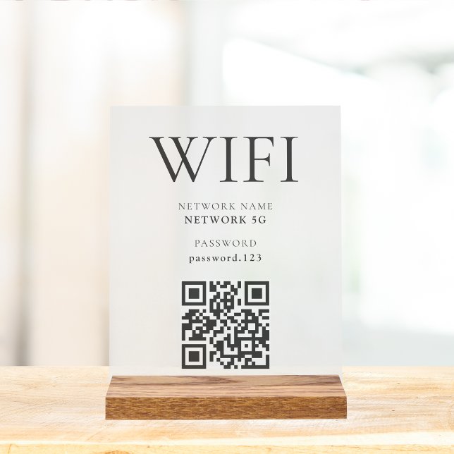 Panneau En Acrylique WiFi Mot de passe QR code Business Modern Minimali (Wifi Business Sign Acrylic Aesthetic Counter Sign minimalist)