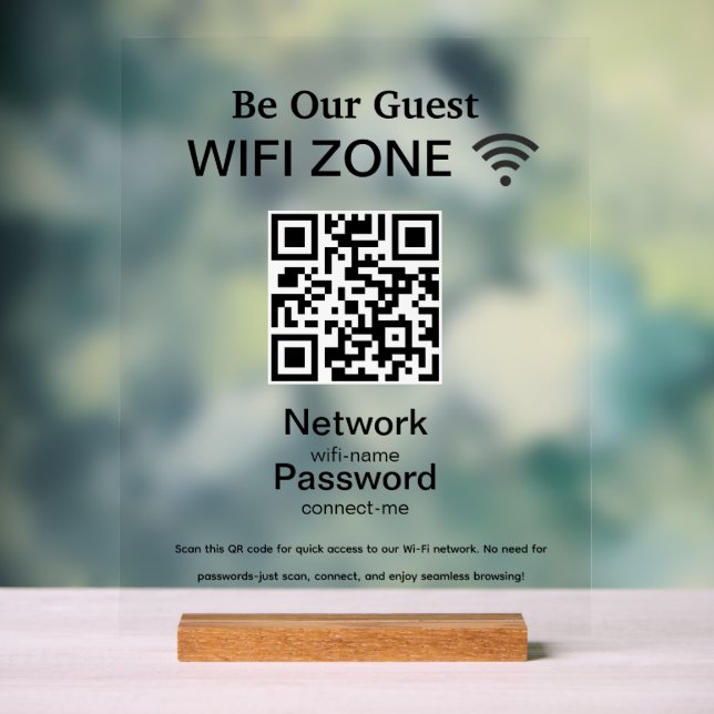 Panneau En Acrylique Wifi Network | QR Code Internet Scan to Connect (Neutre)