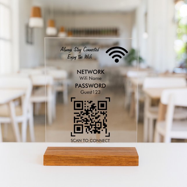Panneau En Acrylique Wifi Network With QR Code Custom Text For Guests (Créateur téléchargé)