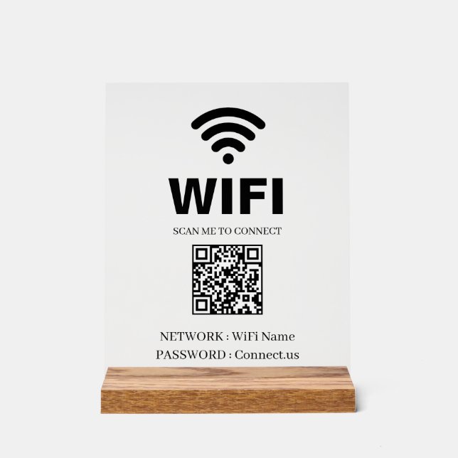 Panneau En Acrylique WiFi QR Code White Acrylic Sign (Recto)