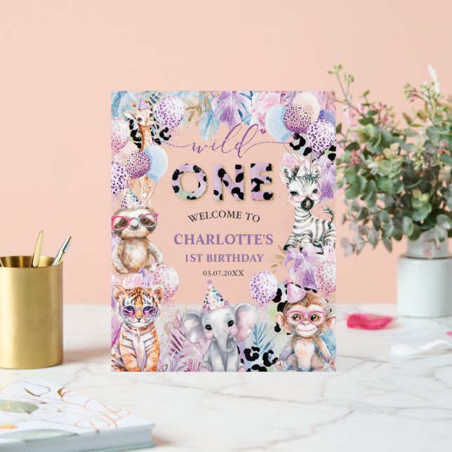 Panneau En Acrylique Wild One Jungle Animal Safari 1er anniversaire Bie (Mariage)