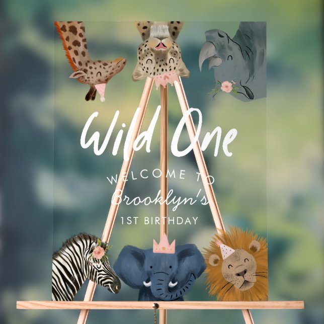 Panneau En Acrylique Wild One Pink Safari Bienvenue d'anniversaire (Neutre)