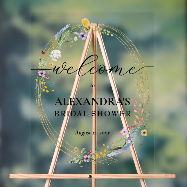 Panneau En Acrylique Wildflower Bridal Shower Welcome (Neutre)