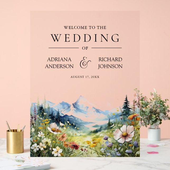 Panneau En Acrylique Wildflower Mountain Meadow Wedding Welcome (Mariage)