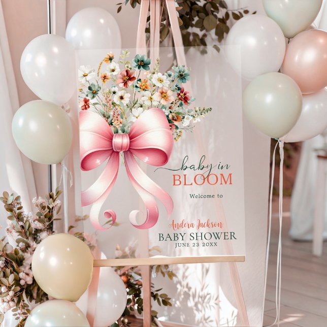 Panneau En Acrylique wildflower pink ribbon baby girl bloom welcome (Créateur téléchargé)