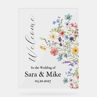Panneau En Acrylique Wildflower Watercolor Wedding welcome sign