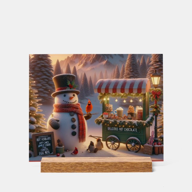 Panneau En Acrylique Winter Wonderland Snowman's Hot Chocolate Cart (Recto)