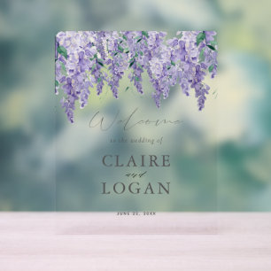 Panneau En Acrylique Wisteria Dusty Purple Aquarelle Mariage Bienvenue