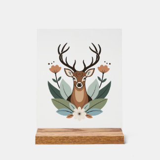 Panneau En Acrylique Woodland Harmony – Boho Deer Botanical Illustratio