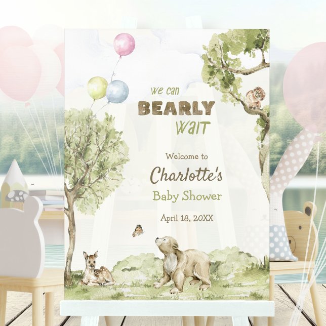 Panneau En Acrylique Woodland Scenery Bearly Wait Welcome Baby Shower (Woodland Scenery Bearly Wait Welcome Baby Shower Acrylic Sign ©Susanne Sachers - Sunny Mind 🌞)