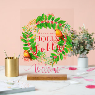 Panneau En Acrylique Wreath Holly Jolly Family White