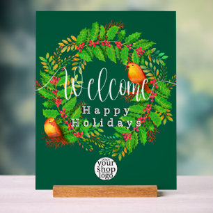 Panneau En Acrylique Wreath Welcome Happy Holidays