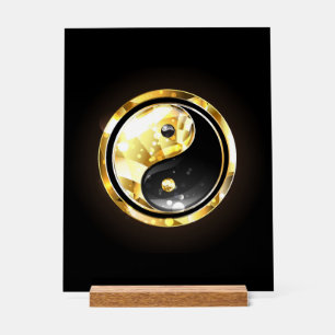 Panneau En Acrylique Yin Yang or sur noir